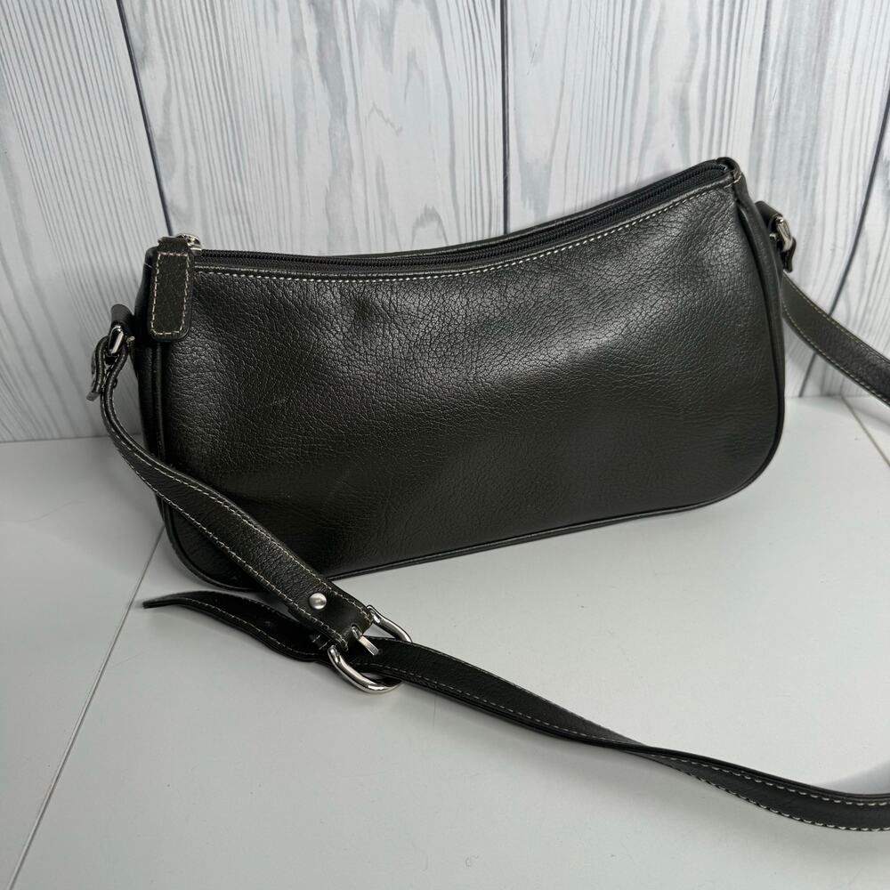 Vtg Talbots Shoulder Bag Olive Green Genuine Leather  90s Y2K
